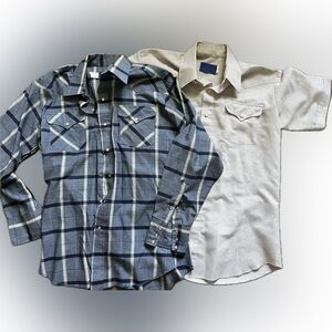 Lot of 2 Panhandle Navy and Cream western pearl snap shirts men’s‎ size large